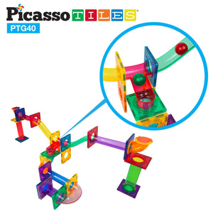PicassoTiles - PicassoTiles 40 Piece Magnet Marble Run Race Track STEM Kit