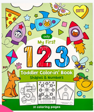 Load image into Gallery viewer, 123: shapes + numbers toddler coloring book
