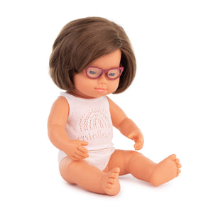 Miniland - Baby Doll Caucasian Girl with Down Syndrome with Glasses 15
