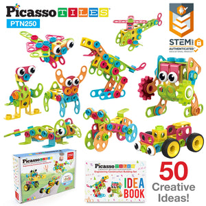 PicassoTiles - PicassoTiles 250 Piece Kid STEM Construction Engineering Kit