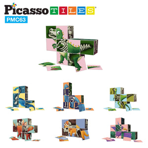 PicassoTiles - PicassoTiles 63 Piece Dinosaur Magnetic Cube Sensory Toy Kit