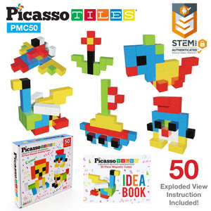 PicassoTiles - PicassoTiles 50 Piece Pixel Magnetic Puzzle Cube Set