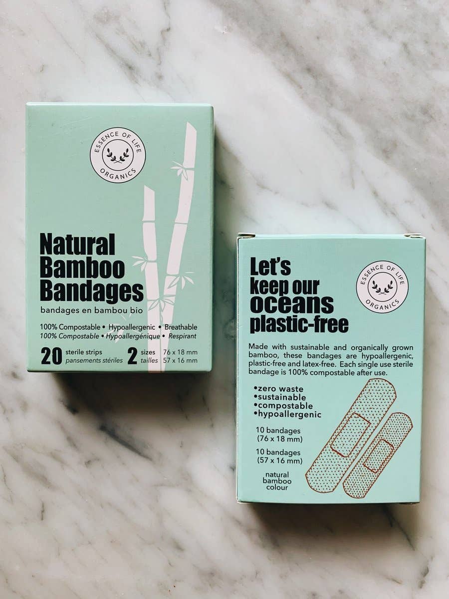 Essence of Life Organics - 100% Biodegradable Bamboo Bandages, 20 Strips (2 Sizes)